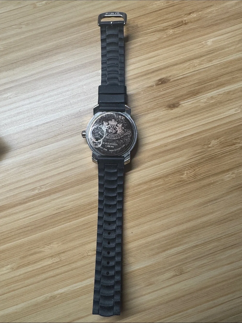 Juicy Couture Silver Dial Black Silicone Strap Watch with Crystal Accents